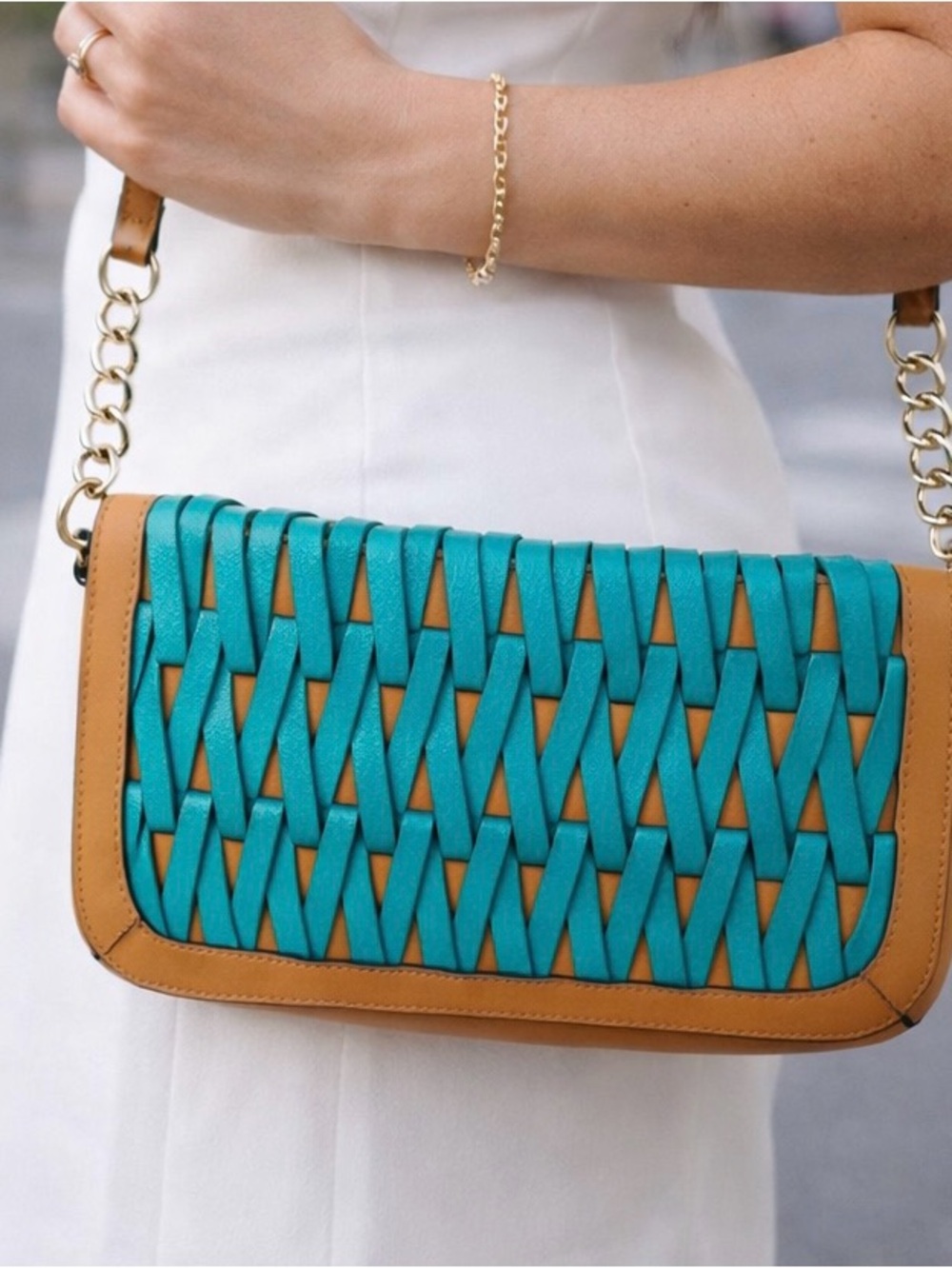 NWT Nine West Leather Purse Leather Clutch Teal Leather Lattice  Detailing